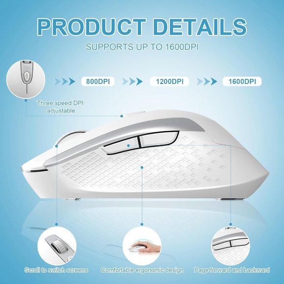 cimetech Wireless Computer Mouse, 2.4G Ergonomic Optical Mouse, 6 Buttons - Picture 3 of 6